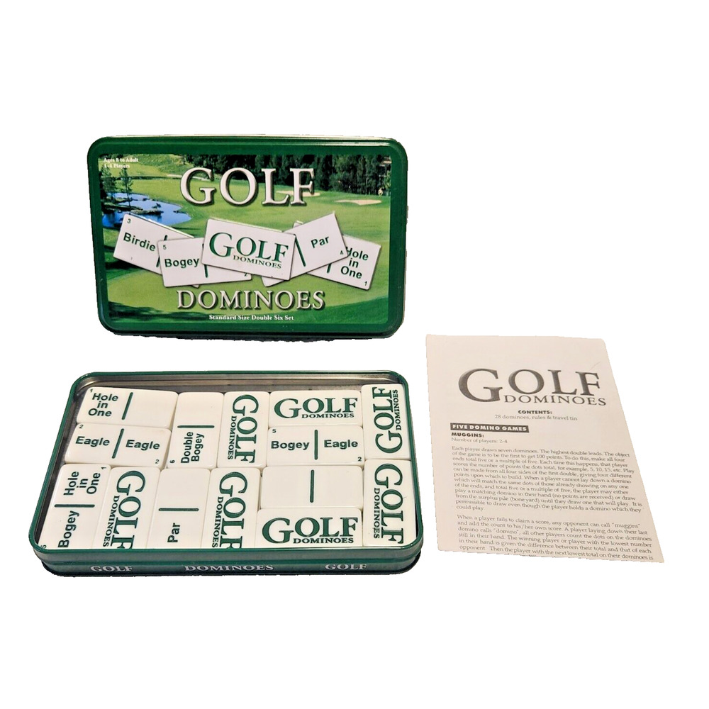 Golf Dominoes Standard Size Double Six Set In Collectors Metal Tin t3271